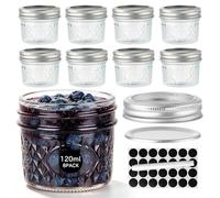 WERTIOO Mason Jar Lot de 8 petits bocaux à confiture polyvalents, avec couvercle, 120 ml, pour ouverture normale