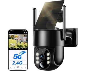 WESECUU Camera Surveillance WiFi Exterieure sans Fil Solaire 2.5K 4MP | Panneau Solaire 5W, AOV Enregistrement 24/7, Suivi Auto, Batterie 8000mAh, 2.4G et 5GHz Wi-Fi, 360° PTZ, IP66, PIR
