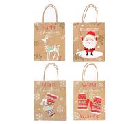 WESIEVYA 12 Paquet Présents de Noël en Papier Kraft 23x18x10 Cm, 12pcs, Paquet Portable Design Festif, pour Bonbons, Pudding et Lors de Fêtes de Noël Plusieurs styles