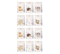WESIEVYA 12pièces Papier Forêt Animaux avec Autocollants Gommettes pour Bonbons Sacs Cadeau Fête Anniversaire