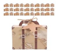 WESIEVYA Boîte à Dragées Mini Valise Vintage en Papier Kraft Blanc avec Étiquettes et Ficelle en Jute, Lot de 60 pour Décorations de Fêtes et Occasions Spéciales