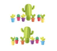 WESIEVYA Lot de 2 Bouchons de Bouteille de Vin en Silicone Souple, Forme Cactus Colorée, Hermétiques et Réutilisables, 7 Pièces par Set, Marqueurs de Boisson pour Bar, Couleur Aléatoire
