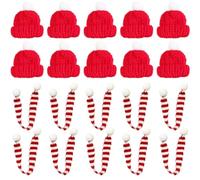 WESIEVYA Lot de 20 Mini Chapeaux de Père Noël en Laine Rouge Écharpes Ours Tricotées, Accessoires de Décoration pour Bouteilles d'eau et Vin, Thème Classique de Noël