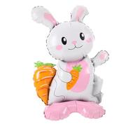 WESIEVYA Lot de 4 Ballons en Aluminium Lapin de Pâques avec Base Stable et Carotte, Décoration Mignonne pour Anniversaire et Fête de Printemps