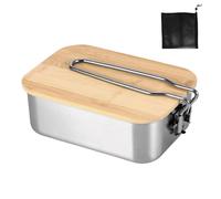 Weskjer Boîte à Lunch en Acier Inoxydable 304 Avec Sac de Rangement,Reusable Stainless Steel Snack Box Couverture en Bambou Lunchbox Convient les Pique-Niques le Camping l'école et le Bureau (900ML)