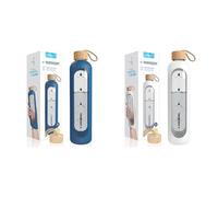 Wessper Bouteille d'eau de Motivation en Verre 1L/1000 ml avec Temps Horaire, Sans BPA, Gourde Hermétique
