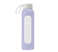 Wessper Bouteille d'eau en Verre 0.5L Gourde Reutilisable en Borosilicate, Avec Marqueur de Temps de Motivation, Couvercle en bambou, En silicone, pour Enfant et Adultes, Sport, Camping - Violette