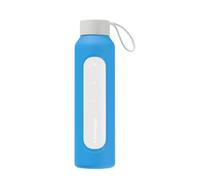 Wessper Bouteille d'eau en Verre 0.5L Gourde Reutilisable en Borosilicate, Avec Marqueur de Temps de Motivation, Couvercle en bambou, En silicone, pour Enfant et Adultes, Sport, Camping - Océanique