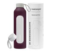 Wessper Bouteille en Verre 1l, Gourde motivation avec étui - Bordeaux | bouteille borosilicate verre, gourde de motivation avec échelle D'hydratation, Sens BPA