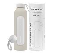 Wessper Bouteille en Verre 1l, Gourde motivation avec étui - écru | bouteille borosilicate verre, gourde de motivation avec échelle D'hydratation, Sens BPA