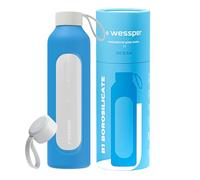 Wessper Bouteille en Verre 1l, Gourde motivation avec étui - Océanique | bouteille borosilicate verre, gourde de motivation avec échelle D'hydratation, Sens BPA