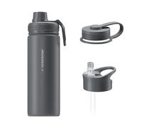 Wessper Gourde en Acier Inoxydable 500ml, avec Trois Bouchons- Gris | bouteille aux boissons chaudes et froides, acier inoxydable gourde, BPA free
