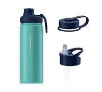 Wessper Gourde en Acier Inoxydable 500ml, avec Trois Bouchons - Marine | bouteille aux boissons chaudes et froides, acier inoxydable gourde, BPA free