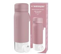 Wessper Gourde Filtrante, 700 ml, Gourde en Verre Borosilicaté, avec FIltre Actitex DISC, Compteur de Femplacement du filtre a eau Intégré, Réduit le Chlore, BPA FREE - Rose