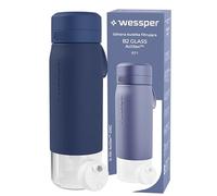 Wessper Gourde Filtrante, 700 ml, Gourde en Verre Borosilicaté, avec FIltre Actitex DISC, Compteur de Femplacement du filtre a eau Intégré, Réduit le Chlore, BPA FREE - Bleu