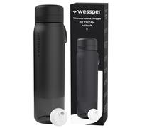 Wessper Gourde Filtrante en Tritan, 1 l, Bouteille d'eau avce Filtre Actitex Disc, Réduit le Chlore, Compteur de Remplacement du Filtre a eau, Bouteille sans BPA - Noir