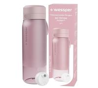 Wessper Gourde Filtrante en Tritan, 700 ml, Bouteille d'eau avce Filtre Actitex Disc, Réduit le Chlore, Compteur de Remplacement du Filtre a eau, Bouteille sans BPA - Rose