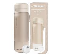 Wessper Gourde Filtrante en Tritan, 700 ml, Bouteille d'eau avce Filtre Actitex Disc, Réduit le Chlore, Compteur de Remplacement du Filtre a eau, Bouteille sans BPA - Beige