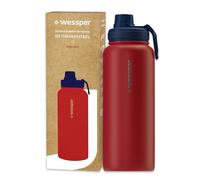 Wessper Gourde Thermique en Acier Inoxydable 1000ml Anti-fuite Bouteille Isotherme, Thermos sans BPA avec 3 Couvercles | Gourde Rouge Élégante Sport | Gourde Isotherme Enfants Adulte pour Camping