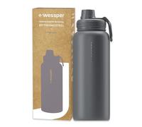 Wessper Gourde Thermique en Acier Inoxydable 1000ml Anti-fuite Bouteille Isotherme, Thermos sans BPA avec 3 Couvercles | Gourde Gris Élégante Sport | Gourde Isotherme Enfants Adulte pour Camping