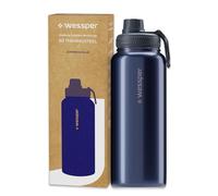 Wessper Gourde Thermique en Acier Inoxydable 1000ml Anti-fuite Bouteille Isotherme, Thermos sans BPA avec 3 Couvercles | Blau Élégante Sport | Gourde Isotherme Enfants Adulte pour Camping
