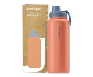Wessper Gourde Thermique en Acier Inoxydable 1000ml Anti-fuite Bouteille Isotherme, Thermos sans BPA avec 3 Couvercles | Gourde Rose Élégante Sport | Gourde Isotherme Enfants Adulte pour Camping