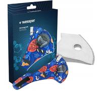 Wessper Masque Antipoussière Réutilisable avec Filtre à Charbon Actif, Bleu | Modèle textile réglable avec pince-nez, valve d’expiration et fermeture auto-agrippante, fourni avec 1 filtre remplaçable