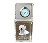 West Highland White Terrier - horloge en cristal avec photo, photo du chien dans le cristal, horloge de table personnalisée de la marque Art-Dog