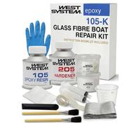 WEST SYSTEM 105-K Kit Réparation Fibre de Verre Carrosserie - Résine Époxy avec Durcisseur, Adhésif Bi-composant Marine pour Bateaux - Inclut Gants, Brosses, Seringues, Bande Verre et Matériel