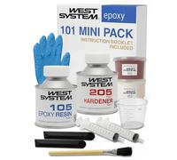 WEST SYSTEM Kit Résine Époxy 101 Mini Pack - Colle et Résine Epoxy Transparente 105 (250g) & Durcisseur 205 (50g), Adhésif Marine pour Bois, Métal - Étanche pour Bricolage, Bateaux, Ratio 5:1