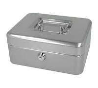 Westcott Caisse à monnaie verrouillable (20 cm) Argent | Boîte verrouillable en tôle d'acier avec 2 clés | Insert amovible pour pièces de monnaie avec 3 compartiments | E-51001 SILVER