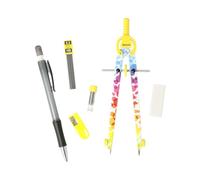 Westcott Colour Bubbles E-711420 00 Lot de 6 compas avec compas à réglage rapide, recharges, taille-crayon, porte-mine HB avec gomme et molette de blocage