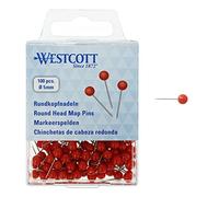 Westcott E-10503 00 Lot de 100 épingles à tête Ronde Rouge Diamètre 5 mm Longueur 16 mm
