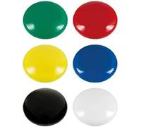 Westcott E-10815 00 Lot de 6 aimants ronds 25 mm chacun 1 x blanc, noir, rouge, bleu, jaune, vert