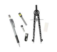 Westcott E-711419 00 Lot de 6 compas Gamer Black avec compas à réglage rapide, recharges, taille-crayon, porte-mine HB avec 12 mines, gomme et molette de blocage