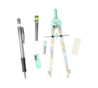 Westcott E-711421 00 Graphic Pastel Lot de 6 compas avec compas à réglage rapide, mines de recharge, taille-crayon, porte-mine HB avec 12 mines, gomme et molette de blocage