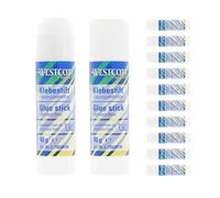 Westcott E-730389 00 Lot de 12 bâtons de colle de bricolage 40 g avec bande adhésive transparente de 2,5 cm - Colle forte et durable - 100% sans solvant - Lavable à 30%