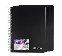Westcott E-730891 00 Lot de 4 cahiers à spirales quadrillés 200 pages A5 perforées avec papier de qualité supérieure 80 g/m² reliure à spirales avec couverture en similicuir