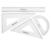 Westcott Set de géométrie 4 pièces | Set de mathématiques avec règle de 30 cm, équerres de 45° et 60°, rapporteur de 180° | Plastique transparent | E-10304 00