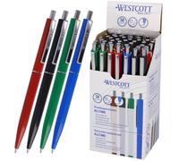 Westcott Stylo à bille ALLTIME Mix, lot de 50 | Stylo à bille à pression à encre bleue | Épaisseur de trait M avec recharge standard X20 | Indélébile selon la norme ISO 12757-2 | E-737487 00