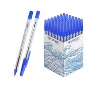 Westcott Stylo à bille NOW 50 pièces Bleu | Indélébile selon la norme ISO 12757-2 | Épaisseur de trait M 0,5 mm | Couleur d'écriture Bleu | Corps transparent | E-745000 00
