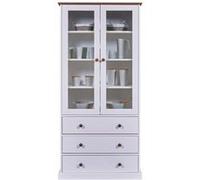 Inter Link Armoire vitrine Westerland 10 Bois massif FSC 2 portes 3 tiroirs Blanc