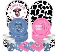 Western Cowgirl Vaisselle Anniversaire 20 Personne Assiette Anniversaire Rose Bleu de Assiette Gobelets Serviette Papier Bleu Kit Anniversaire Fille Western Vaisselle pour Premier Anniversaire Rodéo