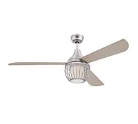 Westinghouse Lighting 72208 Ventilateur de plafond d’intérieur Graham de 132 cm en nickel lustré, kit d‘éclairage LED à variateur avec abat-jour cage et verre opale dépoli, télécommande incluse Titane