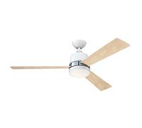 Westinghouse Lighting 73038 Ventilateur de plafond à lampe et télécommande Tristan moderne de 132 cm, finition en blanc avec accents nickel brossé et verre opale dépoli