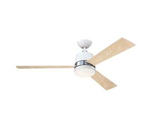 Westinghouse Lighting 73038 Ventilateur de plafond à lampe et télécommande Tristan moderne de 132 cm, finition en blanc avec accents nickel brossé et verre opale dépoli