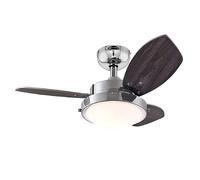 Westinghouse Lighting Ventilateur de plafond Wengue 76 cm 78762 avec lumière individuelle et trois pales, finition chromée avec verre opale mat