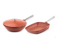Westinghouse - Série performance - Poêle wok 28 CM + Poêle grill 28 CM - Rouge