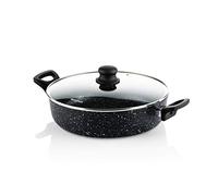 Westinghouse WHT129 Poêle à frire avec couvercle en verre et revêtement antiadhésif 3 couches en aluminium forgé Compatible induction Poignées avec revêtement silicone Noir 28 cm