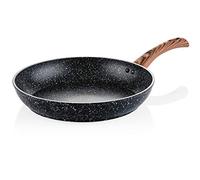 Westinghouse Wood Marble WHP230 Poêle à frire 3 couches en aluminium forgé, compatible induction, poignée revêtue de silicone aspect bois, noire, 30 cm